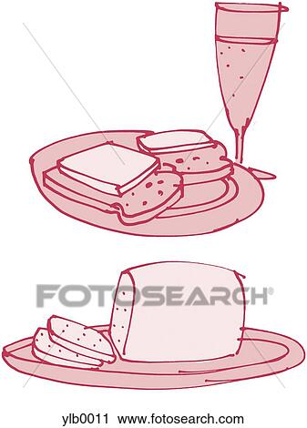Clip Art - Wine, cheese and pate. Fotosearch