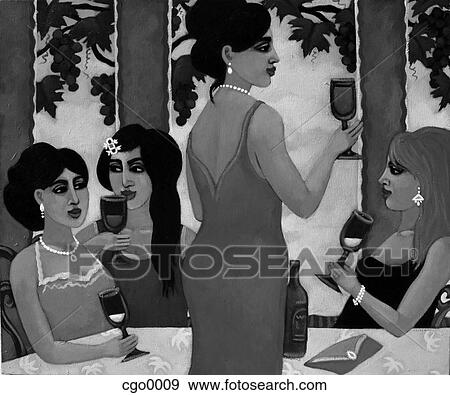 Stock Illustration - Women drinking wine together. Fotosearch
