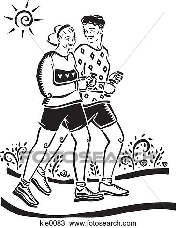 Drawing - Women exercising and walking. Fotosearch