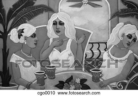 Clipart - Women having coffee together. Fotosearch