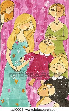 Women of different ages standing together View Large Illustration Clip Art - Women of different ages standing together. Fotosearch