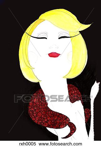 A blond woman wearing a fur stole View Large Illustration Stock Illustration - A blond woman wearing a fur stole. Fotosearch