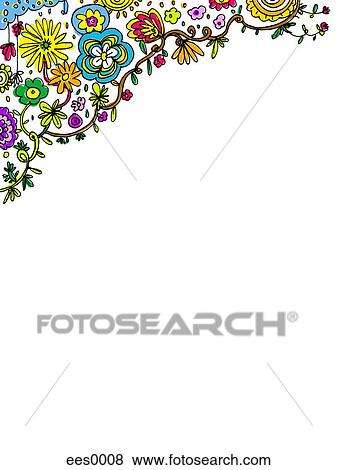 A border of mixed flowers and vines View Large Illustration Stock Illustration - A border of mixed flowers and vines. Fotosearch