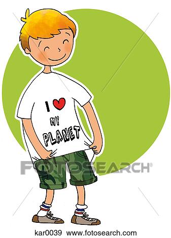 A boy wearing an environmentally friendly t-shirt View Large Illustration Stock Illustration - A boy wearing an environmentally friendly t-shirt. Fotosearch