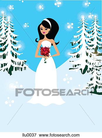 Stock Illustration - A bride in the snow. Fotosearch