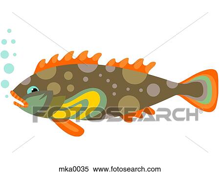 Stock Illustration - A brown and orange fish blowing bubbles. Fotosearch