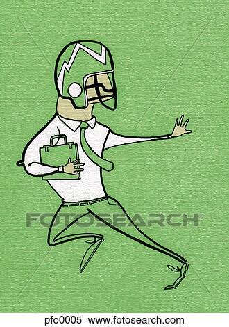 Stock Illustration - A business man playing football with a brief case portfolio. Fotosearch