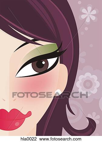 A close up of a fashionable womans face View Large Illustration Drawing - A close up of a fashionable womans face. Fotosearch