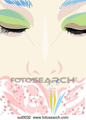 A close up of a woman smelling a flower View Large Illustration Drawing - A close up of a woman smelling a flower. Fotosearch