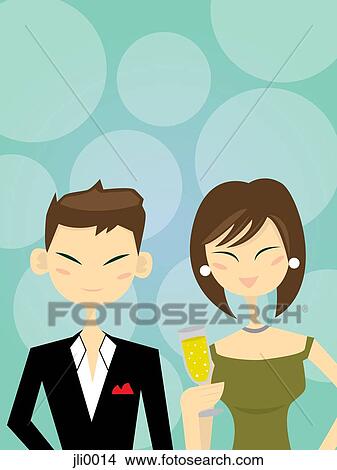 Stock Illustration - A couple at a cocktail party. Fotosearch