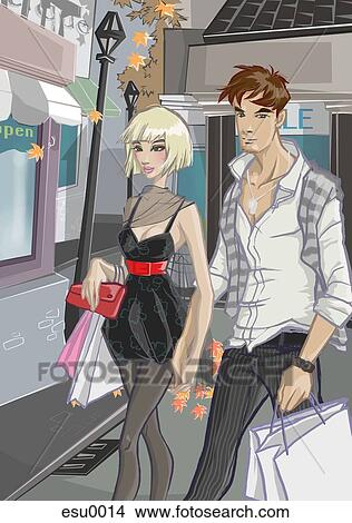 Stock Illustration - A couple shopping together. Fotosearch
