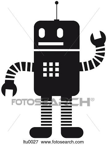Stock Illustration - A cute black and white robot. Fotosearch