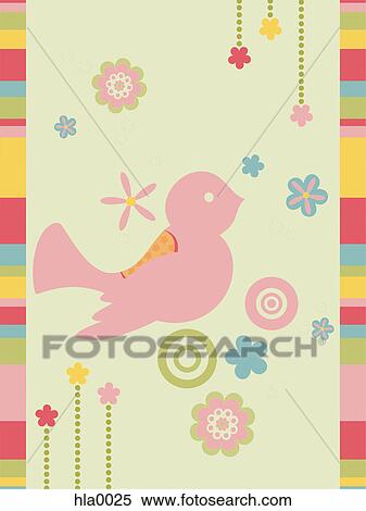 A decorative illustration with a bird and flowers View Large Illustration Stock Illustration - A decorative illustration with a bird and flowers. Fotosearch