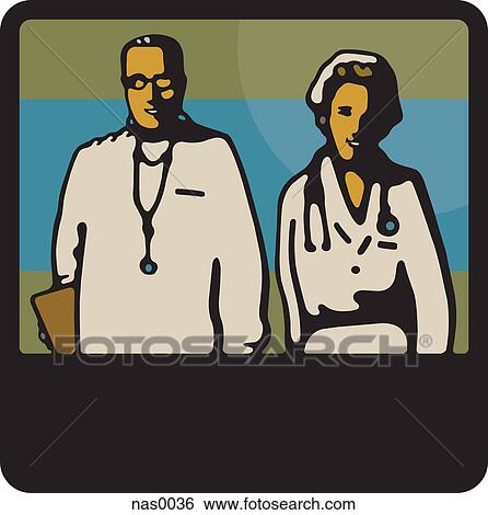 Stock Illustration - A doctor and a nurse. Fotosearch