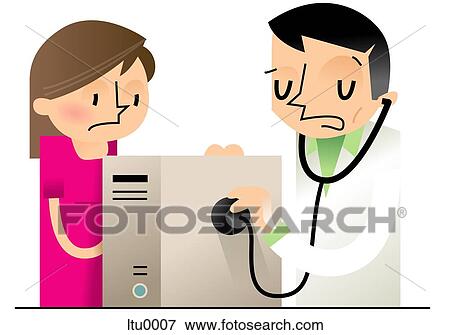 A doctor using his stethoscope on a womans computer View Large Illustration Stock Illustration - A doctor using his stethoscope on a womans computer. Fotosearch