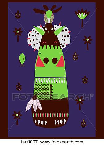 A fantasy totem pole in a field of plants View Large Illustration Stock Illustration - A fantasy totem pole in a field of plants. Fotosearch