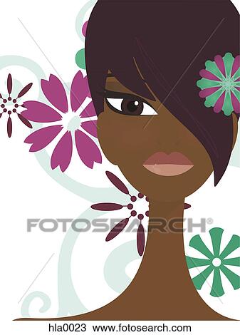 Drawing - A fashionable woman on a floral background. Fotosearch