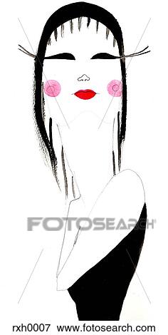 A fashionable woman with black hair and long eyelashes View Large Illustration Stock Illustration - A fashionable woman with black hair and long eyelashes. Fotosearch