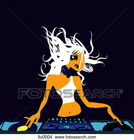 Stock Illustration - A female DJ. Fotosearch