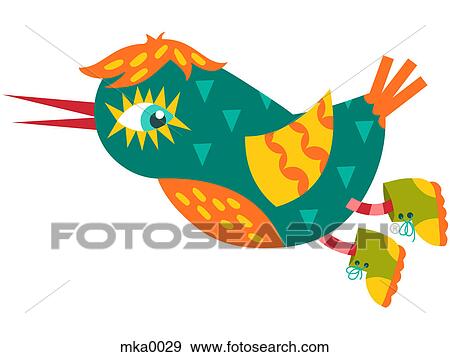 A flying blue bird with orange hair and green boots View Large Illustration Stock Illustration - A flying blue bird with orange hair and green boots. Fotosearch