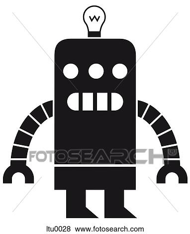 Stock Illustration - A funny robot with a light bulb on its head. Fotosearch