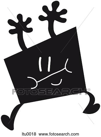 Stock Illustration - A funny square character with its arms up in the air and a grimace. Fotosearch