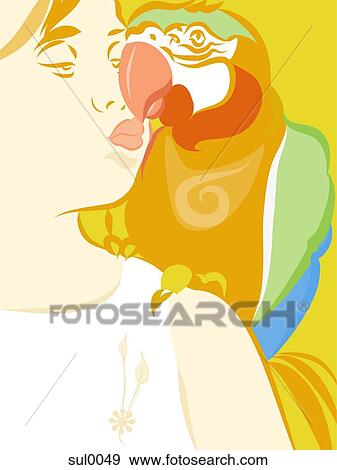 Stock Illustration - A girl and a parrot. Fotosearch
