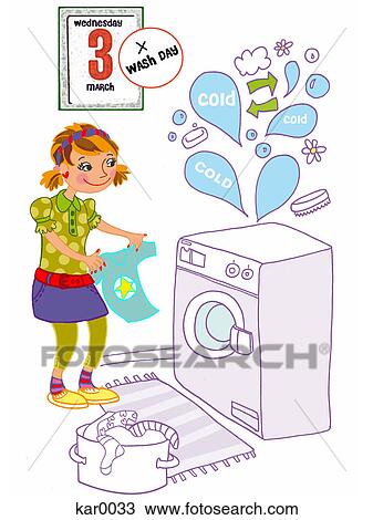 Drawing - A girl doing her weekly laundry using cold water. Fotosearch
