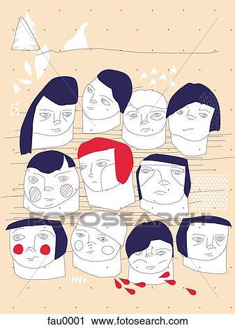 A group of faces View Large Illustration Clip Art - A group of faces. Fotosearch
