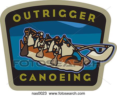 A group of people outrigger canoeing and text View Large Illustration Drawing - A group of people outrigger canoeing and text. Fotosearch