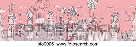 Stock Illustration - A group of people taking care of the environment in the community. Fotosearch