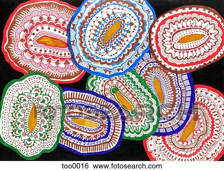 A hand painted colorful folk art doilies View Large Illustration Stock Illustration - A hand painted colorful folk art doilies. Fotosearch