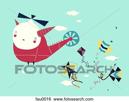 A helicopter and kites in the sky View Large Illustration Stock Illustration - A helicopter and kites in the sky. Fotosearch