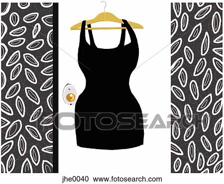 A little black dress hanging on a closet door View Large Illustration Clipart - A little black dress hanging on a closet door. Fotosearch