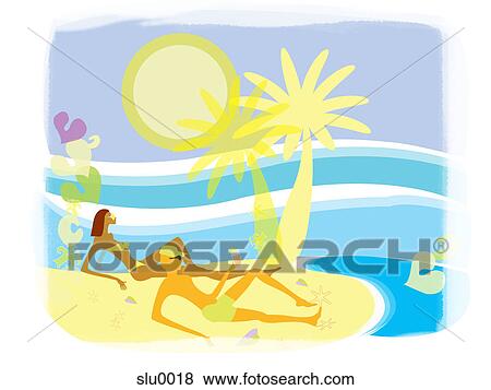A man and a woman lying on the beach and having drinks View Large Illustration Stock Illustration - A man and a woman lying on the beach and having drinks. Fotosearch