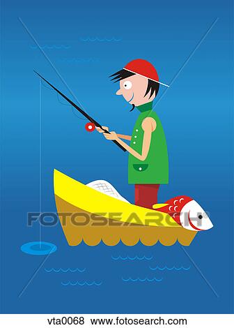 A man fishing in a boat on the water View Large Illustration Stock Illustration - A man fishing in a boat on the water. Fotosearch