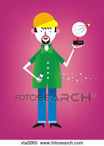 A man holding a cell phone and a small satellite dish View Large Illustration Stock Illustration - A man holding a cell phone and a small satellite dish. Fotosearch