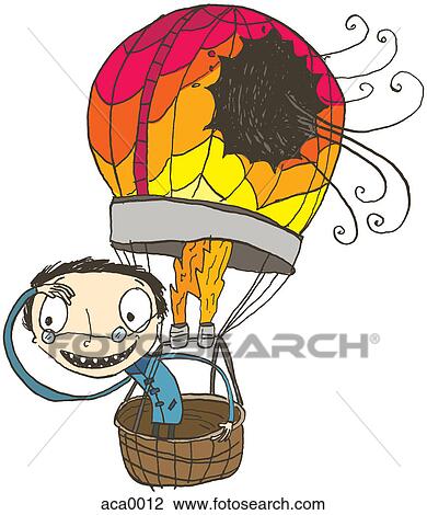 A man oblivious to the hole in his hot air balloon View Large Illustration Drawing - A man oblivious to the hole in his hot air balloon. Fotosearch
