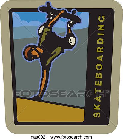 Clip Art - A man skateboarding and text. Fotosearch