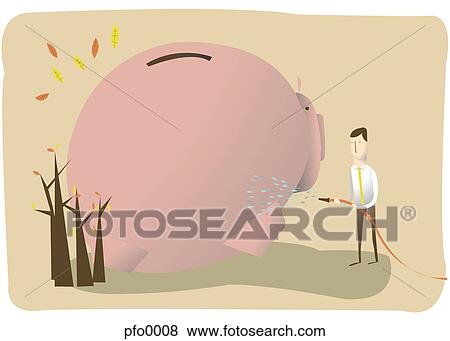 A man using a hose to wash a large piggy bank View Large Illustration Stock Illustration - A man using a hose to wash a large piggy bank. Fotosearch