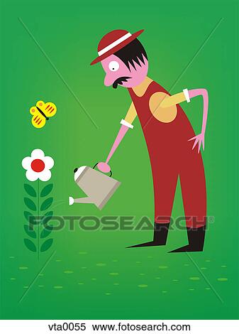 A man watering a flower View Large Illustration Stock Illustration - A man watering a flower. Fotosearch