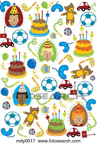 A pattern of boys, toys and cakes for a boys birthday View Large Illustration Stock Illustration - A pattern of boys, toys and cakes for a boys birthday. Fotosearch
