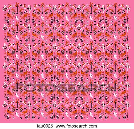 Stock Illustration - A pattern of deer, birds and trees. Fotosearch