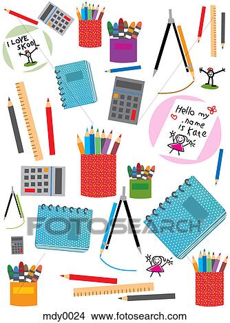 A pattern of school supplies View Large Illustration Stock Illustration - A pattern of school supplies. Fotosearch
