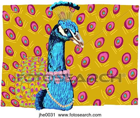 Clip Art - A peacock wearing fancy necklaces. Fotosearch