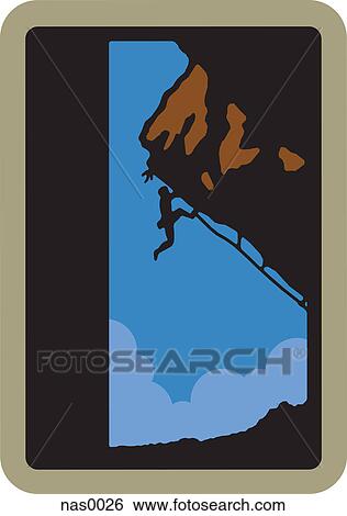 Stock Illustration - A person adventure racing up a cliff face. Fotosearch