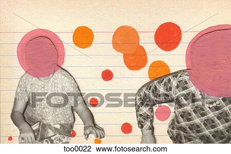 A photo collage of two women with their faces painted out View Large Illustration Drawing - A photo collage of two women with their faces painted out. Fotosearch