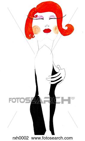Drawing - A red headed woman wearing a black dress. Fotosearch