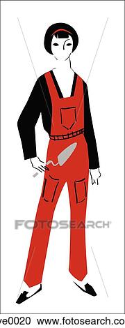 Clipart - A retro illustration of a woman holding a trowel. Fotosearch
