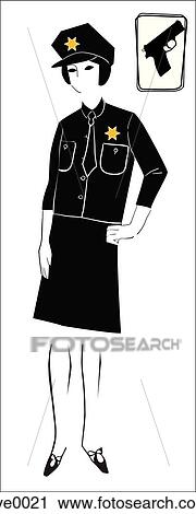 Clip Art - A retro inspired illustration of a female police officer. Fotosearch
